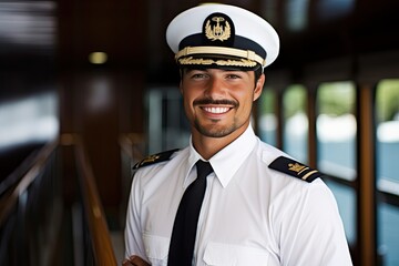 Ship captain with elegant uniform - obrazy, fototapety, plakaty