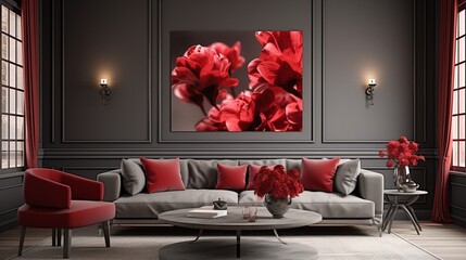 modern living room with red sofa