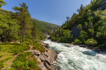 Husedalen, a valley on the western part of Hardangervidda and includes the lower part of the Kinsos valley, Ullensvang municipality, Vestland county. Kinso River