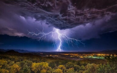 Stormy Skies Illuminate Modern Majesty: Witness the Dazzling Night Skyline Amidst Nature's Fury! Thunderstorm
