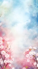 Spring watercolor background with flowers.