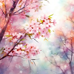 Obraz na płótnie Canvas Spring watercolor background with flowers.