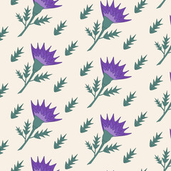 Fototapeta na wymiar A pattern with leaves and a thistle flower