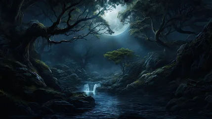 Tuinposter Serenity of the Moonlit Forest © AzherJawed
