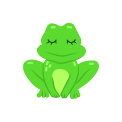 Cartoon frog animal isolated on white. Cute character, vector zoo, wildlife poster.