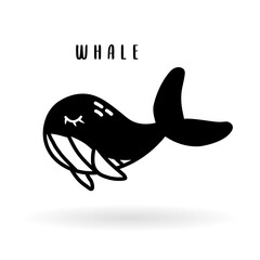 Cartoon whale animal isolated on white. Cute icon character, vector zoo, wildlife poster.