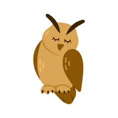 Cartoon owl bird animal isolated on white. Cute character, vector zoo, wildlife poster.