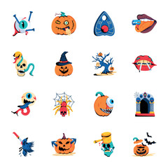 Halloween Treats and Spookiness Flat Icons 