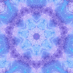 Blue Mandala watercolor kaleidoscope pattern. Hand drawn abstract background. Decorative tile textile print element.
