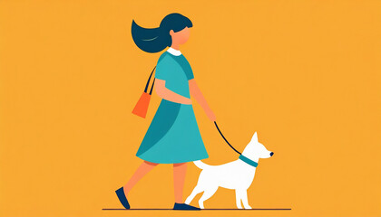 犬を連れて散歩している女の子