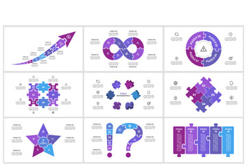 Set Puzzle infographic with 4, 5, 8 steps, options, parts or processes. Template for web