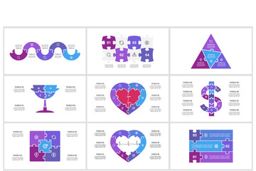 Set Puzzle infographic with 3, 4, 5, 6, 8 steps, options, parts or processes. Template for web