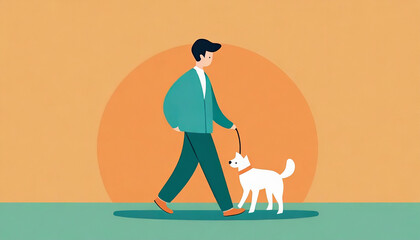 犬を連れて散歩している男性