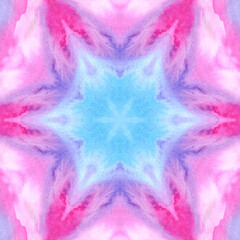 Violet Mandala watercolor kaleidoscope pattern. Hand drawn abstract background. Decorative tile textile print element.