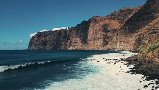 Los Gigantes cliffs from dark sand beach - Aerial view - Tenerife