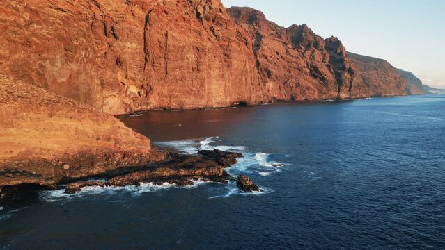 Los Gigantes cliffs at Sunset - Aerial view close up - Tenerife