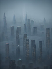 a futuristic metropolis suspended from the heavens