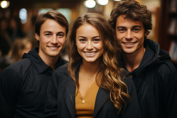 Fototapeta premium Portrait of a group of young students standing in a row. 