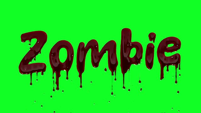 Bloody Zombie Logo Dripping in Blood on a Green Screen