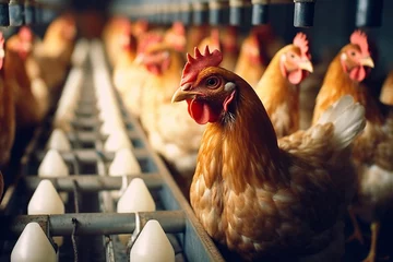 Foto auf Alu-Dibond Chicken farm. Chicken eggs in the chicken coop.  © MFlex
