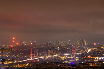 Fototapeta na wymiar Istanbul background photo. Bosphorus Bridge from Camlica Hill