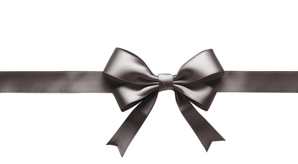 gift present ribbon with bow in center, top view, isolated on transparent background, PNG