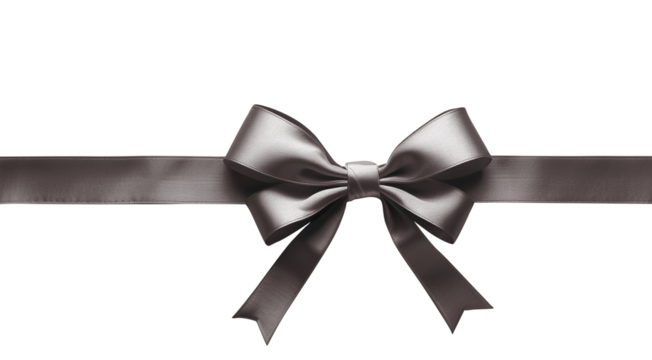 gift present ribbon with bow in center, top view, isolated on transparent background, PNG