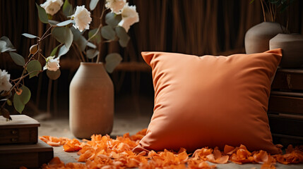 Warming Orange Cushion in Artistic Composition: A Fusion of Comfort and Style