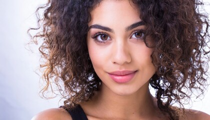 Closeup portrait of beautiful woman with great eyes and curly hairs