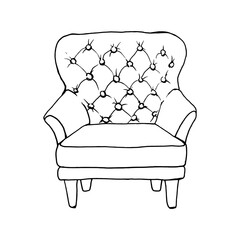 Fototapeta premium Armchair, sofa icon. Black contour linear silhouette. Front view. Vector simple flat graphic illustration. Isolated object on a white background. Isolate