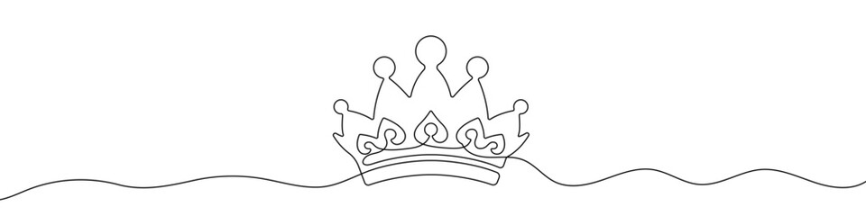 Crown linear background. One continuous line drawing of crown.