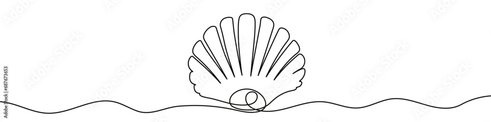 Poster continuous line drawing of shell. one line drawing background.