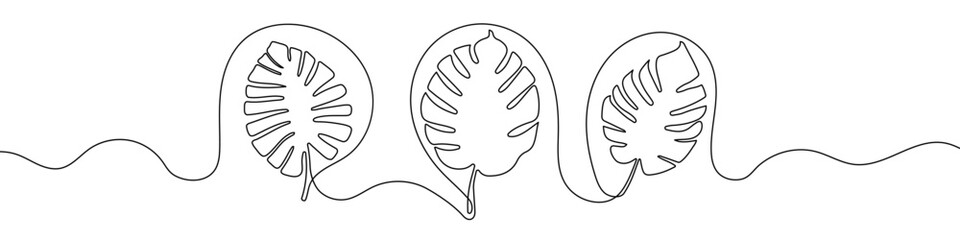 Obraz premium Continuous line drawing of tropical leaves. Leaf continuous line.