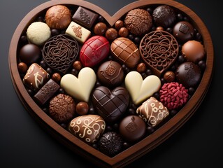 A heart shaped box filled with lots of chocolates