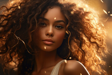 Fototapeta premium A woman with curly hair is wearing hoop earrings