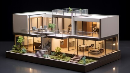 A contemporary miniature house with modular design, allowing for flexible living spaces.