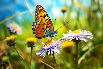 Obraz premium Orange monarch butterfly on lilac flowers.