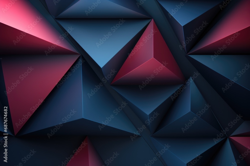 Poster a wall covered with an arrangement of red and blue geometric shapes. suitable for modern and abstrac