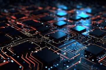 A detailed close up of a computer circuit board. This image can be used to illustrate technology, electronics, or computer hardware concepts