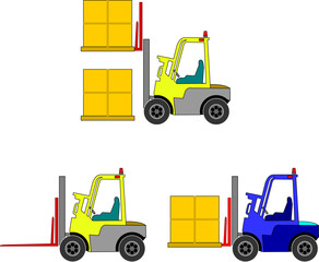 Forklift truck lifting pallet on isolated on white