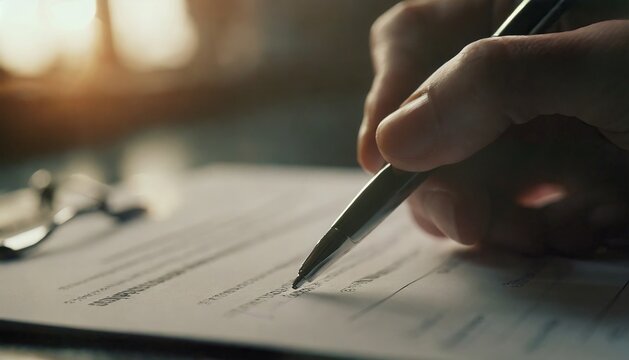 A woman signing a contract with a pen 