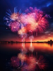 Fototapeta na wymiar Colorful Fireworks Illuminate the Night Sky in a Festive Celebration