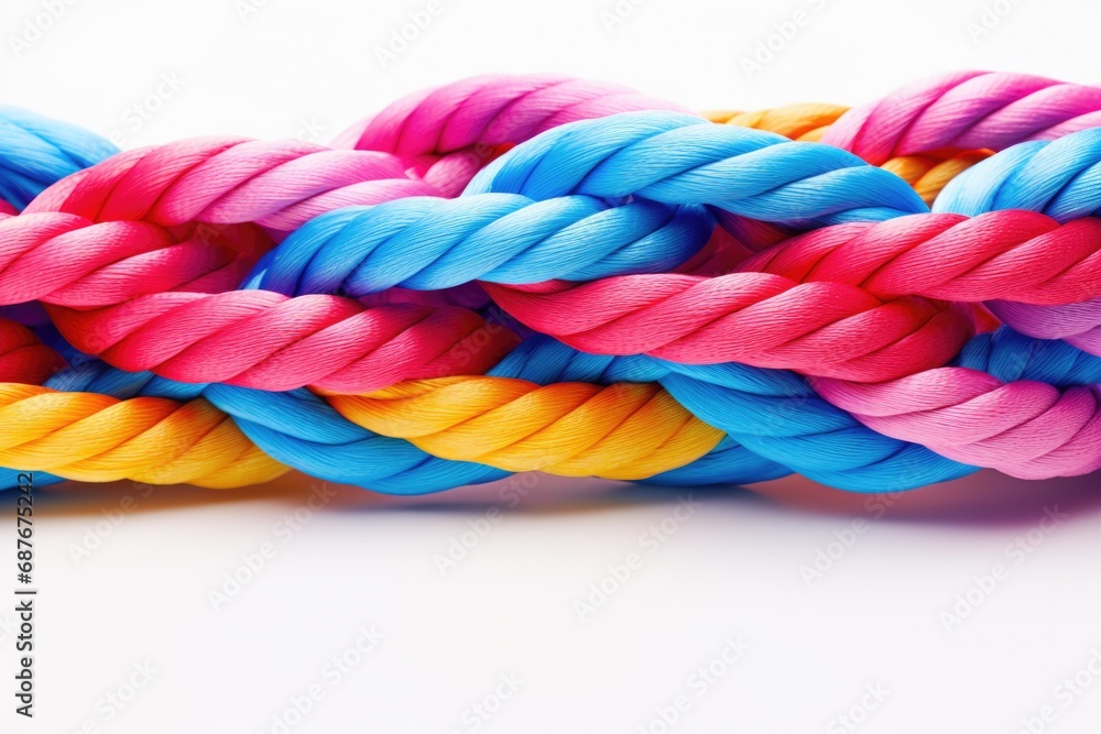 Poster close up of a colorful rope on a white surface. versatile image that can be used in various contexts