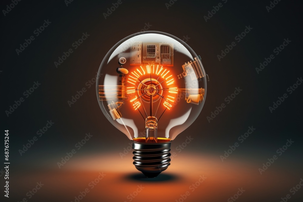 Poster a unique image of a glowing light bulb with a clock inside.