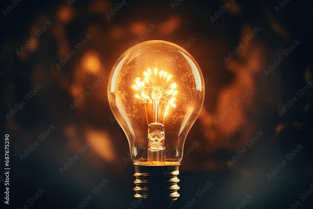 Poster a light bulb emitting a soft glow in a dark environment. suitable for illustrating concepts of creat