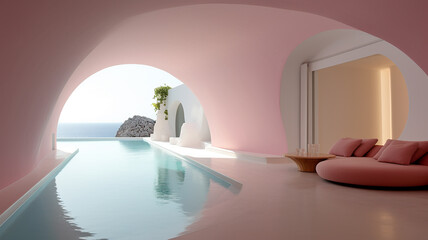 hotel villa apartment on the seashore in a cliff with a swimming pool and pink walls overlooking...