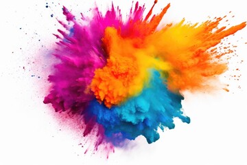 Fototapeta premium A vibrant explosion of colored powder captured on a clean white background. This image is perfect for adding a burst of color and energy to various projects