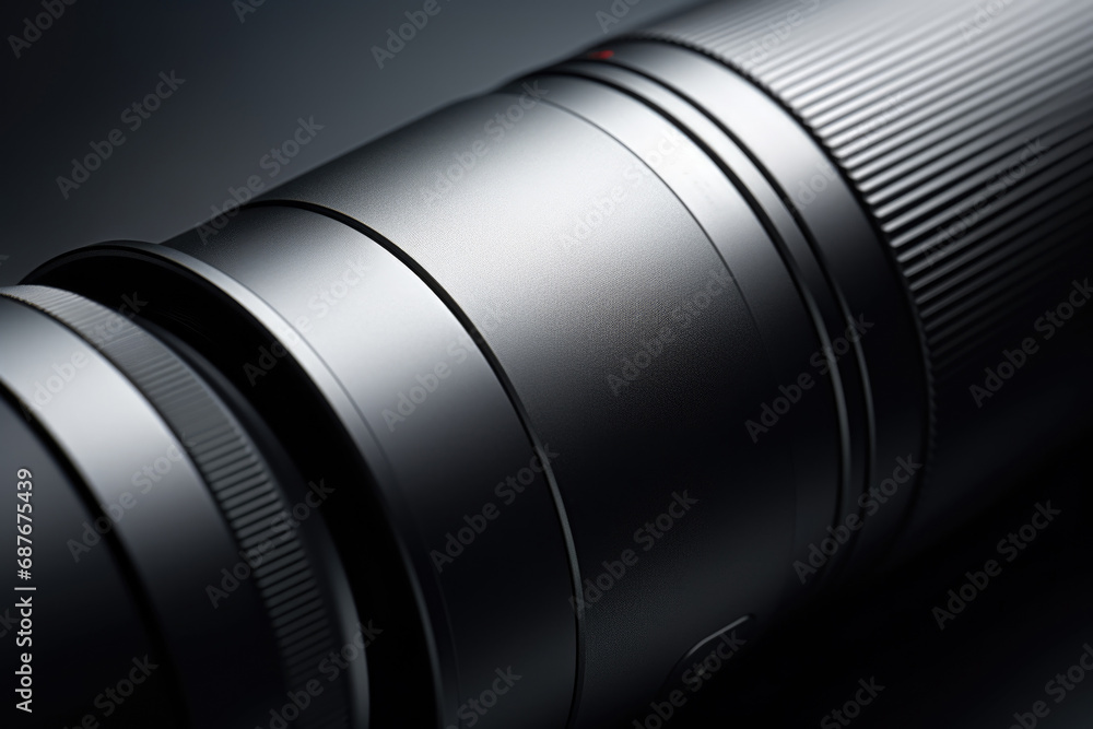 Poster camera lens seen in close-up on a table. suitable for photography and technology-related projects