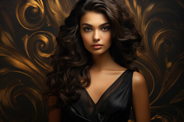 Naklejka premium Woman in black dress posing for picture. Suitable for fashion, photography, and portrait concepts.