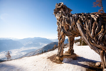Wooden sculpture of a wolf. Italian landmark